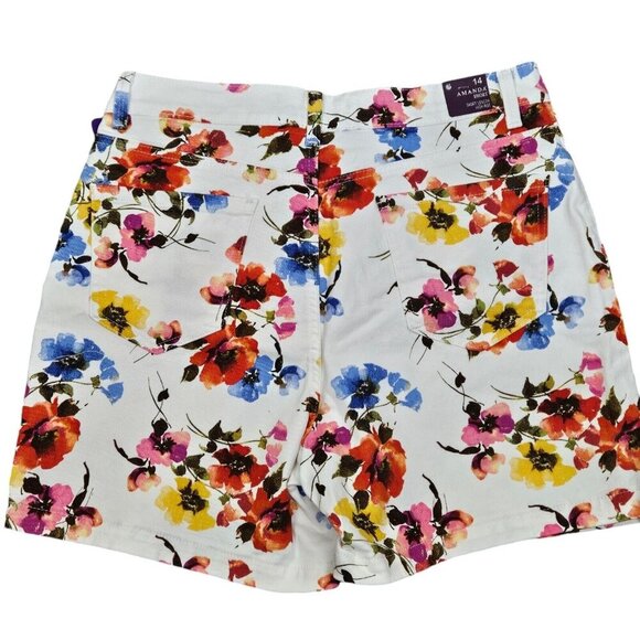 Gloria Vanderbilt "Amanda" White Floral Print Denim Shorts High Rise Size 14 New - Picture 10 of 12